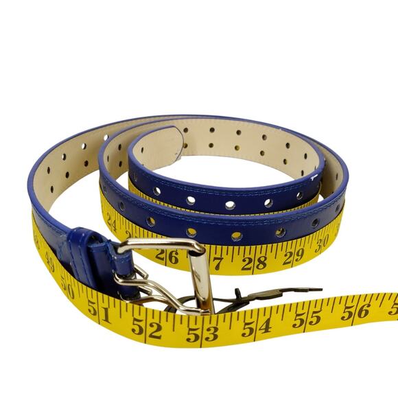 Womens Blue Belt Size XL Silver Tone Buckle Genuine Leather 1.5" Wide - Picture 6 of 7